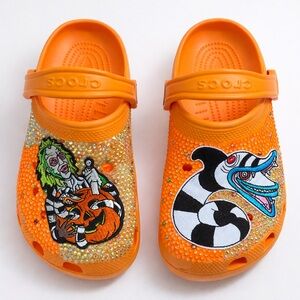 Hand crafted Rhinestoned beetlejuice crocs (un-used)
